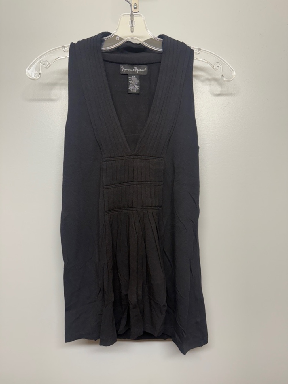 mercer & madison Black Sleeveless V-Neck Pleated Top